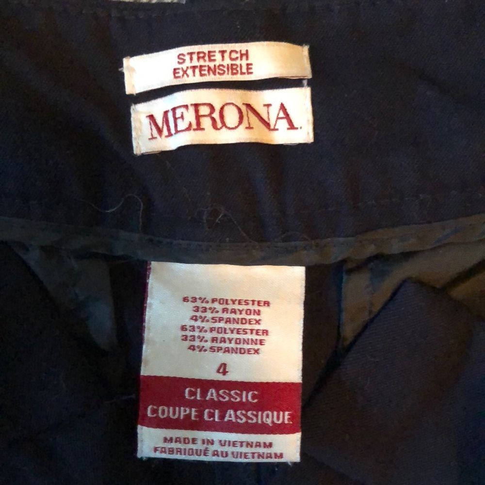 Merona Classic  stretch  size 4 navy slack front, straight, narrow leg, uniforms